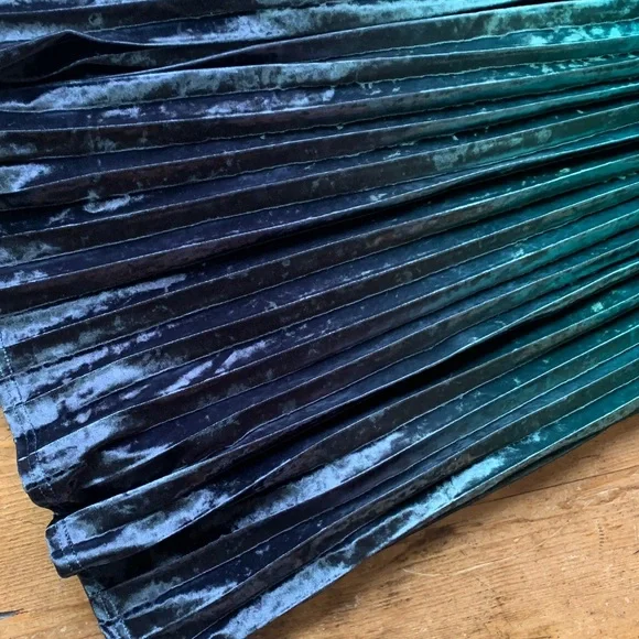 Modcloth Velvet Green Fades Blue Pleated MIDI Skirt - Picture 9 of 16